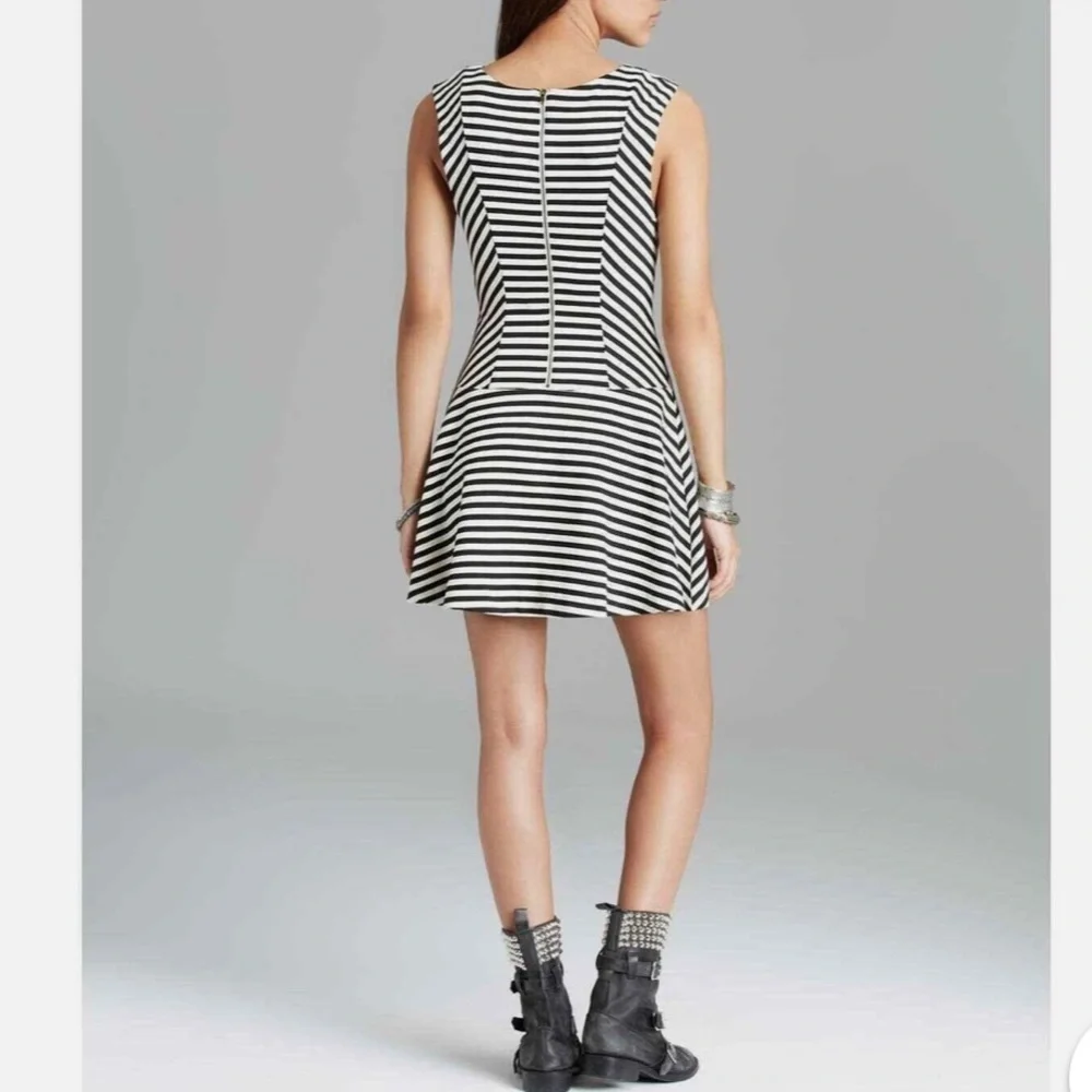 Free People Cha Cha Mini Dress Women XS Black Ivory Stripe Sleeveless Fit Flare
